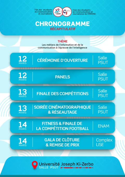 Récapitulatif complet du chronogramme des 3 jours